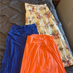 Three Maxi Skirts in Floral, Royal Blue & Coral
